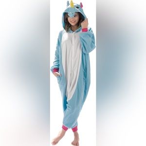 EMOLLY fashion unicorn plush soft onesie. Blue/pink/ white. Super soft! Medium.